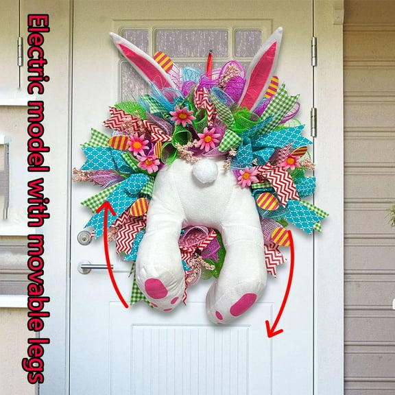 Suncoda Easter Garland Spring Wreath Easter Electric Rabbit Garland Legs Movable Outdoor Courtyard Wall Hanging Holiday Decorative Props Spring Decor