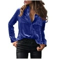 thumbnail image 1 of Spring Savings LYXSSBYX Womens Long Sleeve Tops Fashion Women's Winter Velvet Long Sleeve Button Pocket Casual Shirt Top, 1 of 4
