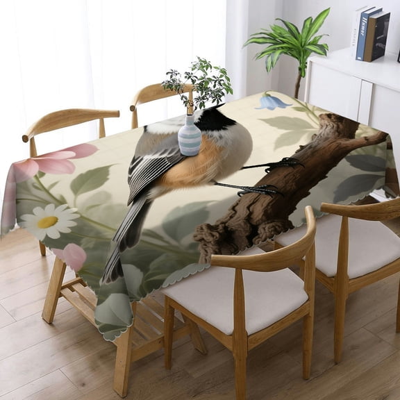 Spring Saying Flowers Bird Rectangular Tablecloth, Festive Table Setting - Holiday Party Tablecloth Tablecloths rectangle , Cafe, dinner,  picnic