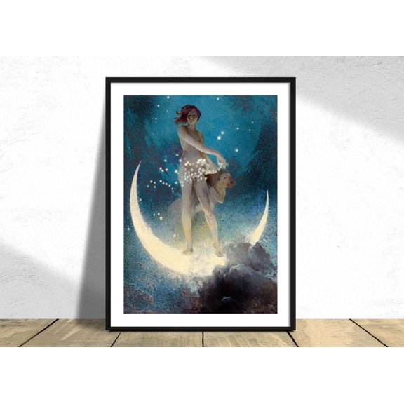 Spring Scattering Stars Edwin Blashfield Retro Poster Reproduction Moon Vintage Crescent, Unframed Canvas 16x20in