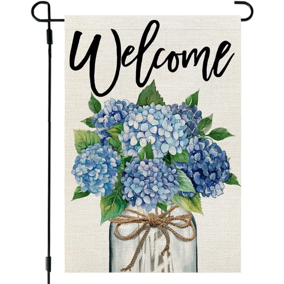 Spring Seasonal Holiday Garden Flag Hydrangea Mason Jar 12x18 Double Sided Small Floral Outdoor Yard Decor