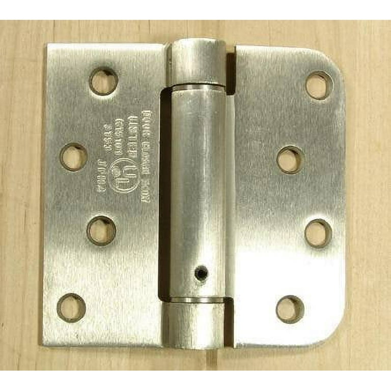 4 in. x 4 in. Satin Nickel 5/8 in. Radius Adjustable Spring Door Hinge (2-Pack) 4 in. x 4 in. Satin Nickel 5/8 in. Radius Adjustable Spring Door Hinge (2-Pack)