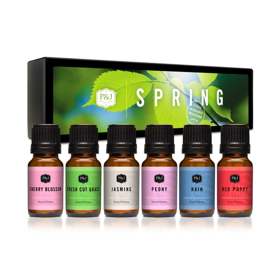 Spring Set of 6 Fragrance Oils - Premium Grade Scented Oil - 10ml - Gardenia, Sweet Pea, Fresh Cut Grass, Rain, Freesia, Rose