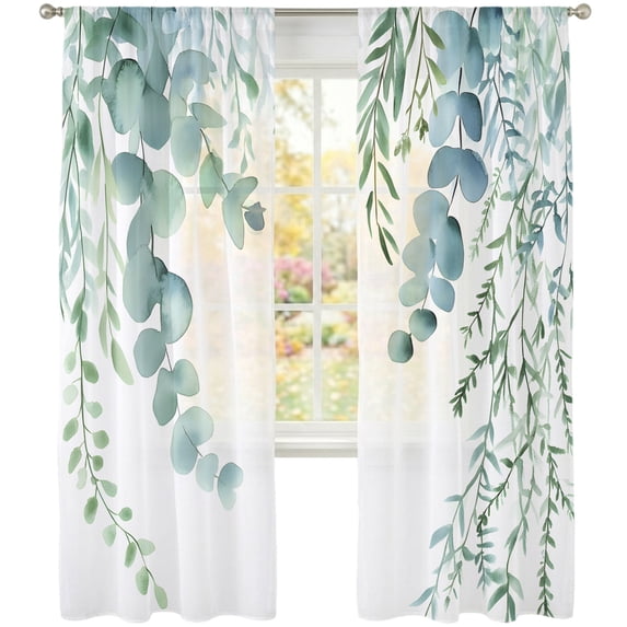 Spring Jpeg Spring Sheer Curtains 84 inches Long, Rustic Sage Green Eucalyptus ...