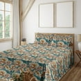 thumbnail image 1 of Ambesonne Spring Fitted & Flat Sheet with Shams 4 Pcs Set, Abstract Peonies Flora Art, Calking, Pale Cinnamon and Petrol Blue, 1 of 5