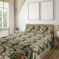 thumbnail image 1 of Ambesonne Spring Fitted & Flat Sheet with Shams 4 Pcs Set, Peachy Petals Nature Pattern, Calking, Pale Rose and Fern Green, 1 of 5