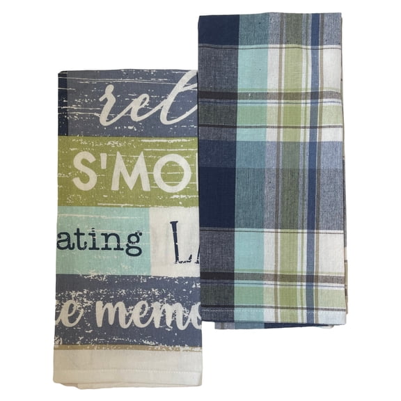 Spring Shop Blue Plaid & Lake Rules Sentiments Kitchen Towel Set - 2 Dish Towels