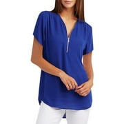Spring Short Sleeve Cute Tops for Women Solid Trendy V Neck Tunic Zipper Trendy 2024 Casual T Shirts Dressy Tee Shirts Cute Tops for Teens Summer Sexy Going Out Sexy Party Club Night Trending Y2K