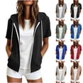 thumbnail image 1 of Spring Short Sleeve Hooded Jacket Women Zip Front Lightweight Fleece for Layering T-shirts, 1 of 9