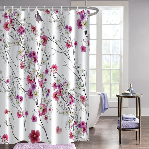 Spring Shower Curtain, Green Eucalyptus Leaves Shower Curtain Waterproof Fabric Shower Curtain Set with Hooks Watercolor Botanical Bathroom Decor, 72x72 Inch