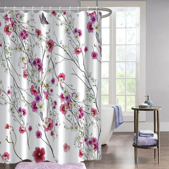 Spring Shower Curtain, Green Eucalyptus Leaves Shower Curtain Waterproof Fabric Shower Curtain Set with Hooks Watercolor Botanical Bathroom Decor, 72x84 Inch