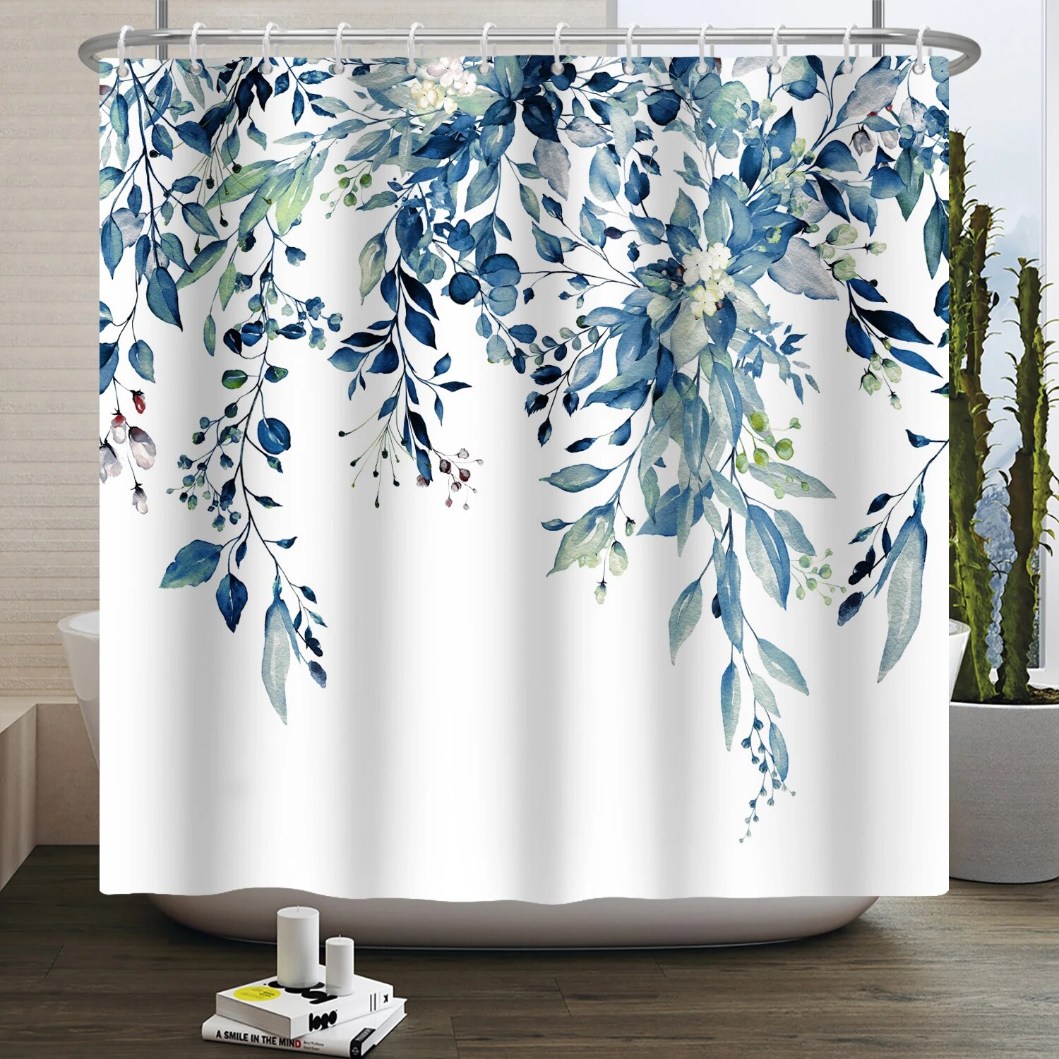 YiarTaan Green Leaf Shower Curtain Set – Waterproof Palm Leaf Botanical Bathroom Decor, 72x72 Inches, Comes With Hooks
