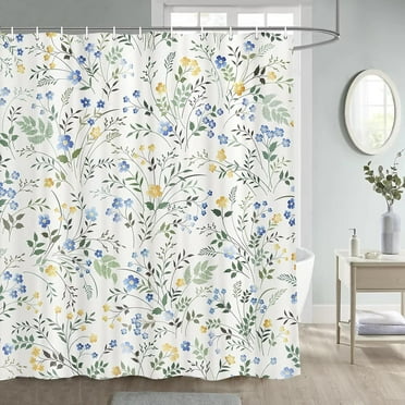 Spring Shower Curtain, Sage Green Eucalyptus Leaves Shower Curtains, Watercolor Floral Flower Butterfly Bathroom Accessory Set, Modern Aesthetic Bathroom Curtain Set Decor