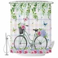 thumbnail image 1 of Spring Shower Curtain, Waterproof Shower Curtains for Bathroom, Bicycles Botanical Leaves Rose Colorful Stripes Washable Fabric Bathtub Curtain Set Bath Decor with 12 Hooks 72"x78", 1 of 8