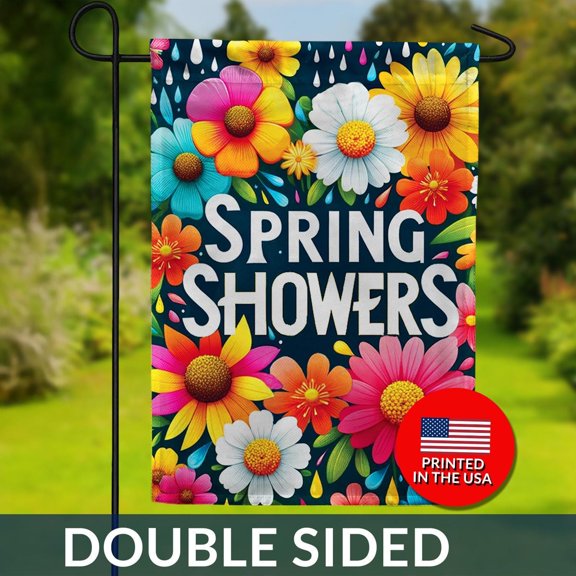 Spring Showers Garden Flag Double Sided Floral Raindrop Design