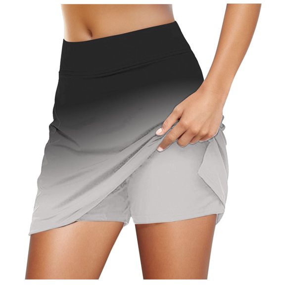 Spring Skirts for Women 2025 Gradient Color Inner Shorts 2 In 1 Skorts Fashion Comfort Skorts with Pockets,Black,XL