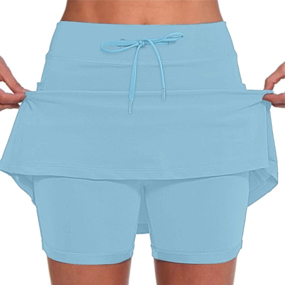 Spring Skorts for Woman 2026 Plus Size Skorts with Pockets Tummy Control Athletic Tennis Golf Skirt Dressy Causal Light Blue S