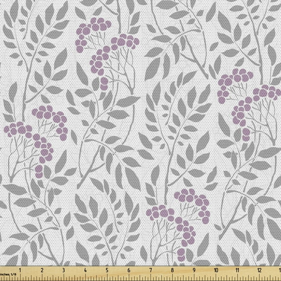 Ambesonne Spring Fabric by the Yard Upholstery, Art Deco Sprigs and Berries, 5 Yards, Grey and Grey Pink