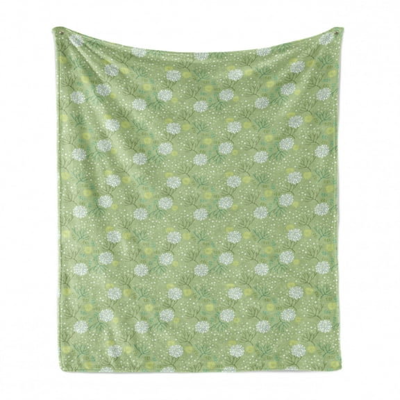 Spring Soft Flannel Fleece Blanket, Abstract Floral Bloom Pattern with Foliage Leaves and Petals Pale Colored Background, Cozy Plush for Indoor and Outdoor Use, 50" x 60", Multicolor, by Ambesonne