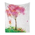 thumbnail image 1 of Spring Soft Flannel Fleece Blanket, Spring Blossoming Tree and Dreaming Girl on Swing Chilhood Memories Watercolor Art, Cozy Plush for Indoor and Outdoor Use, 50" x 70", Multicolor, by Ambesonne, 1 of 5
