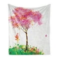 thumbnail image 1 of Spring Soft Flannel Fleece Blanket, Spring Blossoming Tree and Dreaming Girl on Swing Chilhood Memories Watercolor Art, Cozy Plush for Indoor and Outdoor Use, 60" x 80", Multicolor, by Ambesonne, 1 of 5
