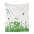 thumbnail image 1 of Spring Soft Flannel Fleece Blanket, Flourishing Dandelion Pattern with Bees Dragonflies and Ladybug Colorful Arrangement, Cozy Plush for Indoor and Outdoor Use, 50" x 70", Multicolor, by Ambesonne, 1 of 6