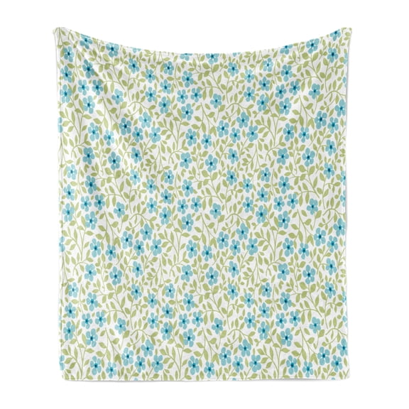 Spring Soft Flannel Fleece Blanket, Flourishing Petals Summer Daisies Vintage Gardening Theme Meadow Motif, Cozy Plush for Indoor and Outdoor Use, 50" x 60", Avocado Green Pale Blue, by Ambesonne