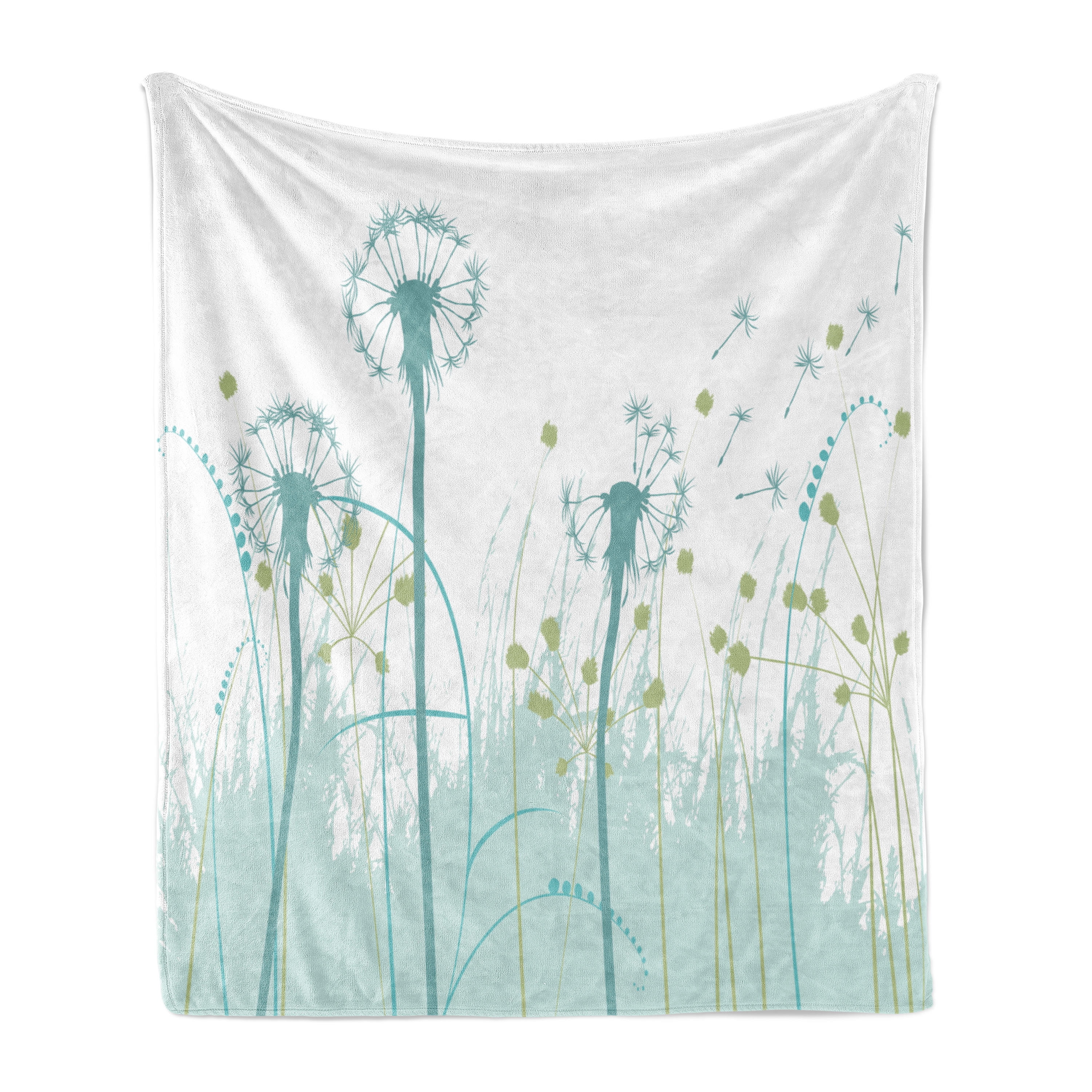 Spring Soft Flannel Fleece Blanket, Silhouette Dandelion Floral Foliage ...