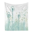 thumbnail image 1 of Spring Soft Flannel Fleece Blanket, Silhouette Dandelion Floral Foliage Seasonal Blooms Botany Eco Illustration, Cozy Plush for Indoor and Outdoor Use, 50" x 70", Khaki Almond Green, by Ambesonne, 1 of 5