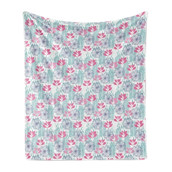 Spring Soft Flannel Fleece Throw Blanket, Abstract Colorful Drawings of Floral Elements with Rain Drops Nature Art Print, Cozy Plush for Indoor and Outdoor Use, 60" x 80", Multicolor, by Ambesonne