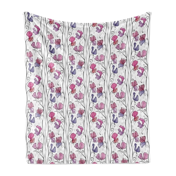 Spring Soft Flannel Fleece Throw Blanket, Abstract Repeating Pattern of Flowers on Thin Branches in Design, Cozy Plush for Indoor and Outdoor Use, 60" x 80", Multicolor, by Ambesonne