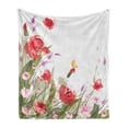 thumbnail image 1 of Spring Soft Flannel Fleece Throw Blanket, Artisitc Burshstrokes Botanical Image with Flowers Plants and Winged Insect Image, Cozy Plush for Indoor and Outdoor Use, 70" x 90", Multicolor, by Ambesonne, 1 of 6