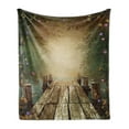 thumbnail image 1 of Spring Soft Flannel Fleece Throw Blanket, Coming of the Summer Themed Lake and Blooming Flowers Illustration Wooden Pier, Cozy Plush for Indoor and Outdoor Use, 60" x 80", Multicolor, by Ambesonne, 1 of 6