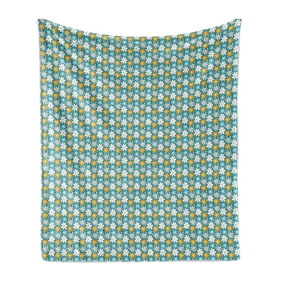 Spring Soft Flannel Fleece Throw Blanket, Gardening Petals Daisy Flowers Field Chamomile Bouquets Blossoms Motif, Cozy Plush for Indoor and Outdoor Use, 50" x 60", Teal Pale Blue Orange, by Ambesonne