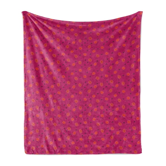 Spring Soft Flannel Fleece Throw Blanket, Powder Puff Flowers Blowing in the Wind Meadow Beauty Spring Beetles Motif, Cozy Plush for Indoor and Outdoor Use, 50" x 70", Magenta Vermilion, by Ambesonne