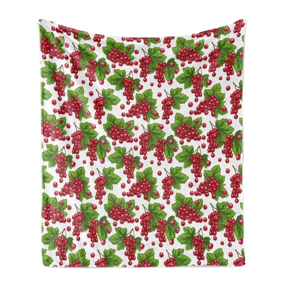 Spring Soft Flannel Fleece Throw Blanket, Redcurrant Branches with Leaves Grape Harvest Agriculture Fruit Illustration, Cozy Plush for Indoor and Outdoor Use, 50" x 70", Fern Green Ruby, by Ambesonne