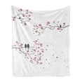 thumbnail image 1 of Spring Soft Flannel Fleece Throw Blanket, Tree Branches with Birds and Flowers Blossoming, Cozy Plush for Indoor and Outdoor Use, 60" x 80", Pale Fuchsia Grey, by Ambesonne, 1 of 5