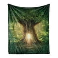 thumbnail image 1 of Spring Soft Flannel Fleece Throw Blanket, Tree of Life Themed Arrangement with Thirving Jungle Season Nature Print, Cozy Plush for Indoor and Outdoor Use, 70" x 90", Green Pale Yellow, by Ambesonne, 1 of 5