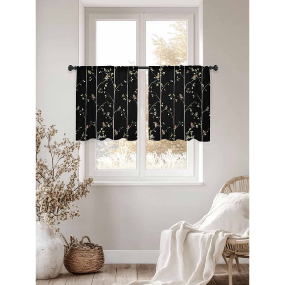 Spring Sparrows on Branches Chiffon Sheer Curtains 45 Inches Long Abstract Country Bird Rod Pocket Window Curtains Voile Drapes Curtains for Living Room Bedroom,2 Panels