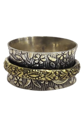 Spring Spinner Band, Meditation Ring, 925 Sterling Silver Ring, Spinning Thumb Ring, Two Tone Ring, Fidget Ring, Handmade Jewelry, Christmas Oxidized, Womans Band Ring, Anxiety Ring, Mans Band Gifts