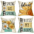 thumbnail image 1 of Spring Has Sprung Daisy Decorative Throw Pillow Cover 18x18 Set of 4, Farmhouse Black White Buffalo Plaid Check Flower Outdoor Pillowcase Quote Bless My Blooms Floral Cushion Case Home Decor, 1 of 5