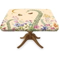 thumbnail image 1 of Spring Square Fitted Tablecloth, Butterfly Botany Florals Wipe Clean Polyester Table Cloth, Fit for 36" x 36"Square Table, for Outdoor Picnic Camping and Indoor Kitchen Dining Party Decor, Beige, 1 of 6