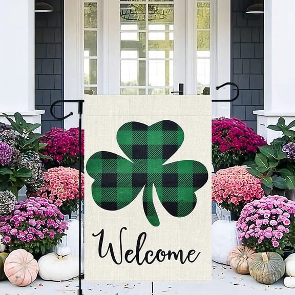 Spring St. Patrick's Day Garden Flag, Burlap Small Lucky Shamrock Welcome Yard Flag Banner Gold Coin Pot Rainbow Clover Home Outdoor Decor