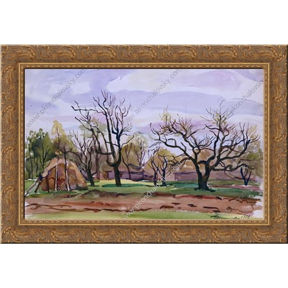 Spring. State Farm 'mounds'. 24x18 Gold Ornate Wood Framed Canvas Art by Pyotr Konchalovsky