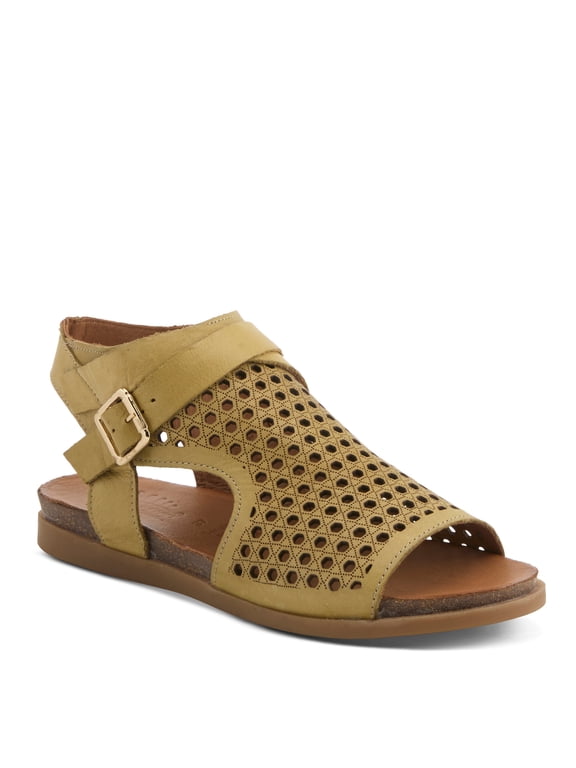 Covington Women's Leather Cut-Out Sandal with Buckle Detail