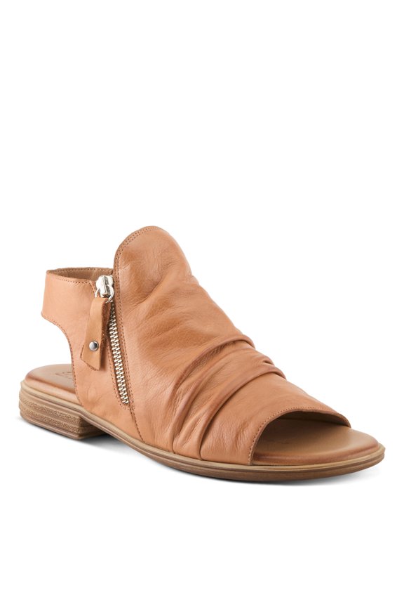 Jalaya Women's Leather Sandals with Dual Zippers & Cushioned Sole