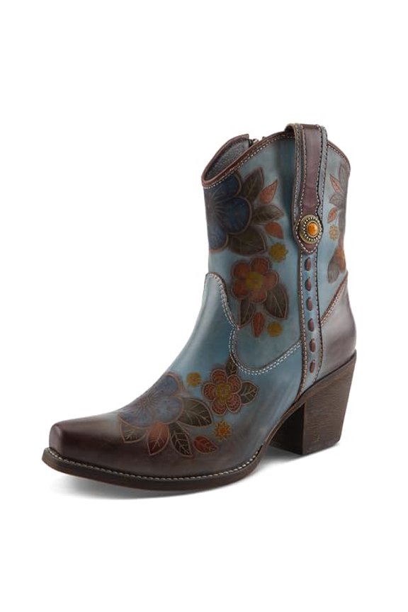 Spring Step L'Artiste Cahoots Western Booties | Hand-Painted Floral Embossed Leather Ankle Boots