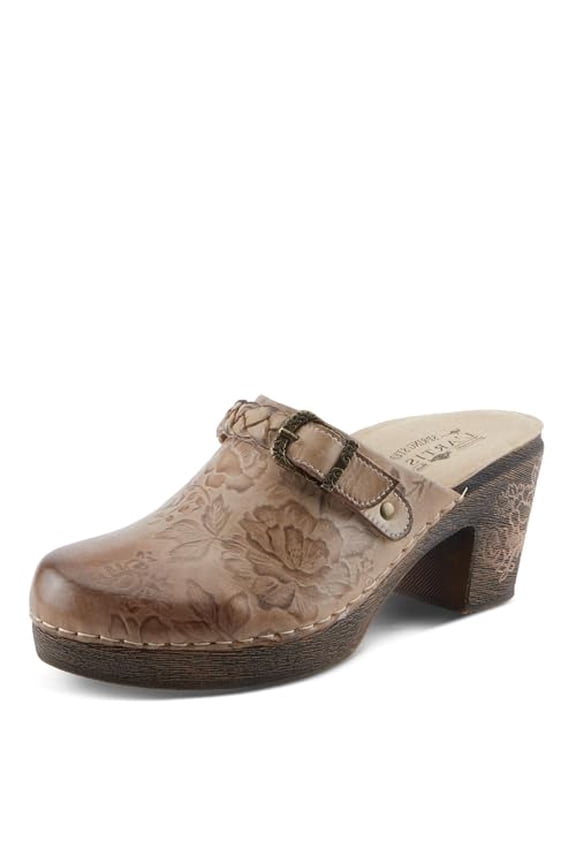 Spring Step L'Artiste Calliroe Open-Back Clogs | Hand-Painted Leather Slip-On with Floral Details