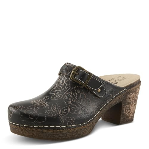 Spring Step L'Artiste Calliroe Open-Back Clogs | Hand-Painted Leather Slip-On with Floral Details