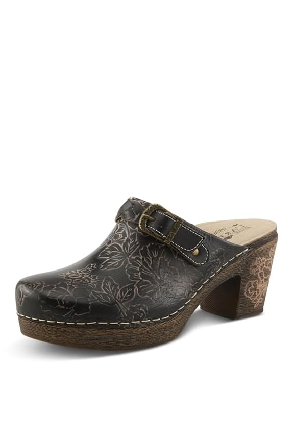 L'Artiste Calliroe Open-Back Clogs | Hand-Painted Leather Slip-On with Floral Details